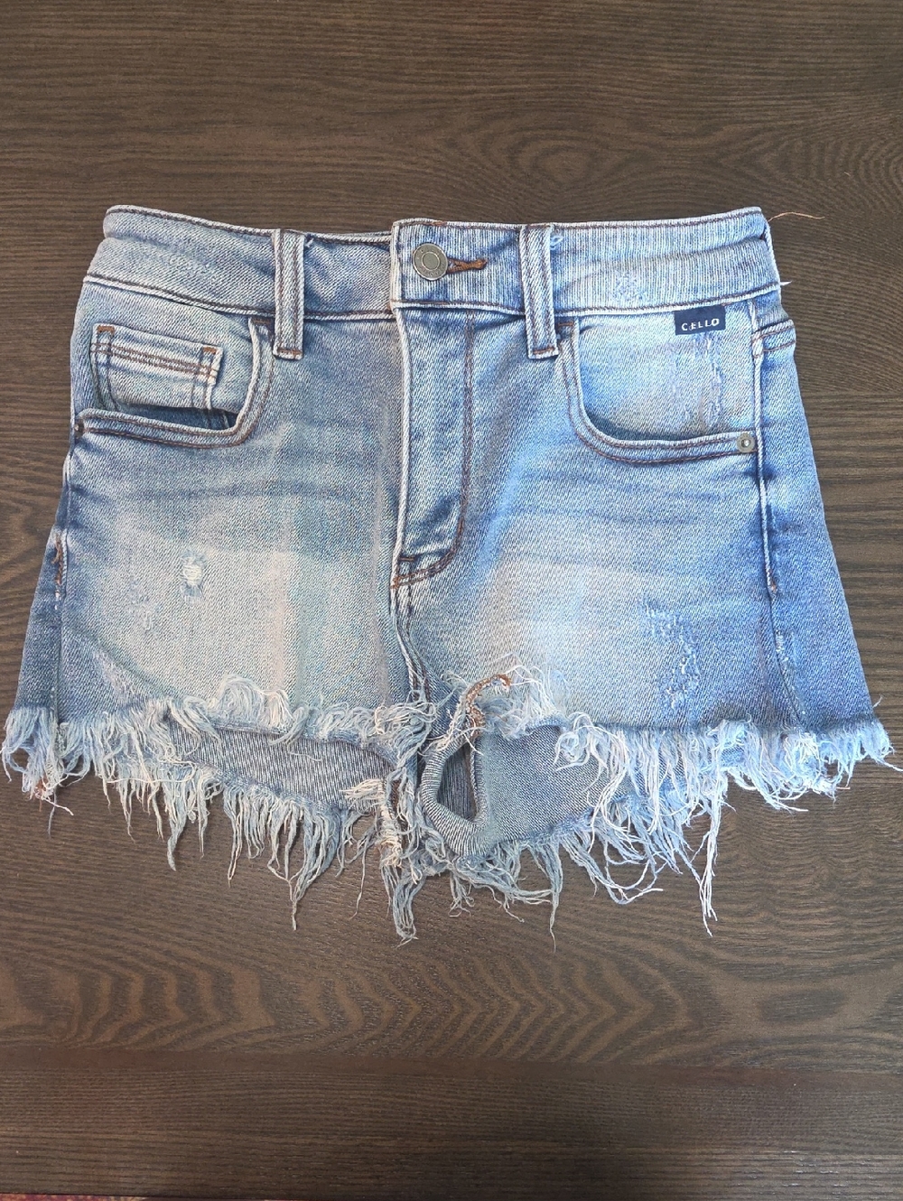 Cello Light Blue Distressed Frayed Denim Shorts